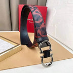 Salvatore Ferragamo Adjustable & Reversible Logo All Over Men Belt 'Red/Black' - Maven Couture Inc