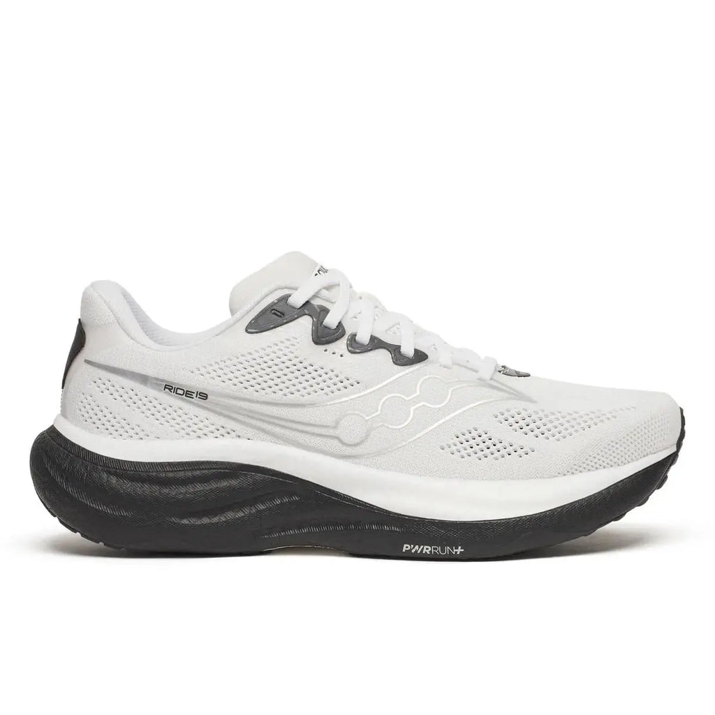 Saucony Men’s Ride 19 Running Shoe - White | Black / 9 / Medium - Rithum