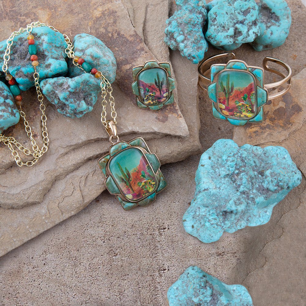 Scenic Desert Sedona Blue Turquoise Golden Ring - Maven Couture IncRings
