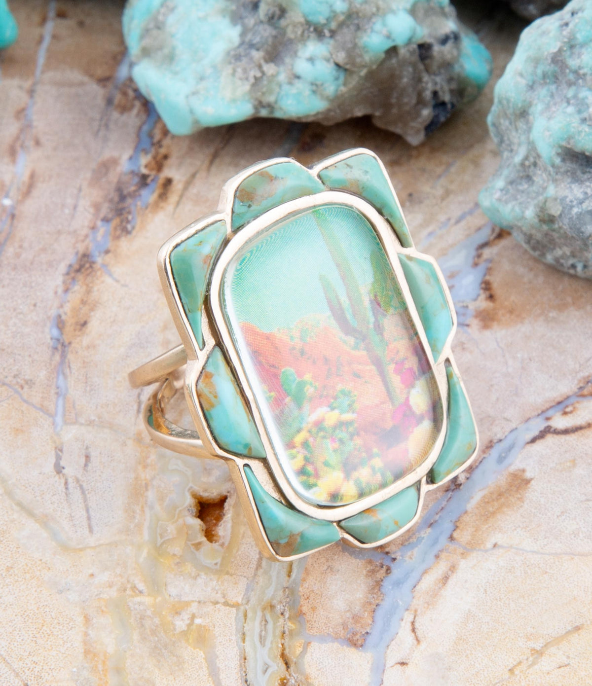 Scenic Desert Sedona Blue Turquoise Golden Ring - Maven Couture IncRings