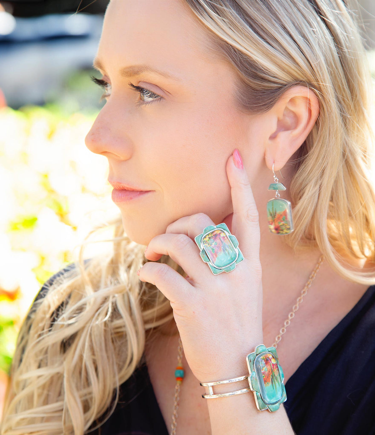 Scenic Desert Sedona Blue Turquoise Golden Ring - Maven Couture IncRings