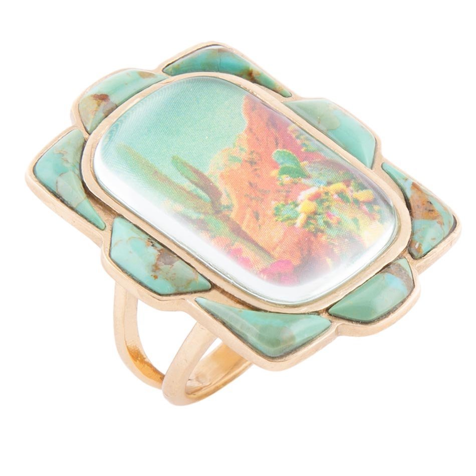 Scenic Desert Sedona Blue Turquoise Golden Ring - Maven Couture IncRings