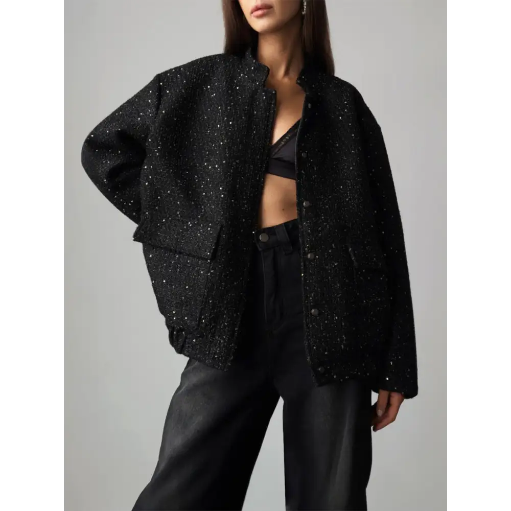 Luxury fashion for women sequin detail long sleeve jacket $67.99 luxurious pocketed design for practical elegance