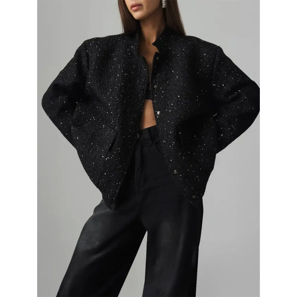 Luxury fashion for women sequin detail long sleeve jacket $67.99 luxurious pocketed design for practical elegance