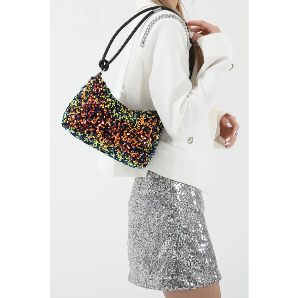 Glamorous sequin double strap shoulder bag for luxury fashion enthusiasts $13.99 bag small polyester imported product