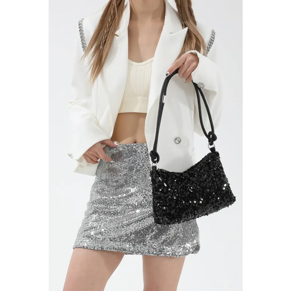 Glamorous sequin double strap shoulder bag for luxury fashion enthusiasts $13.99 bag small polyester imported product