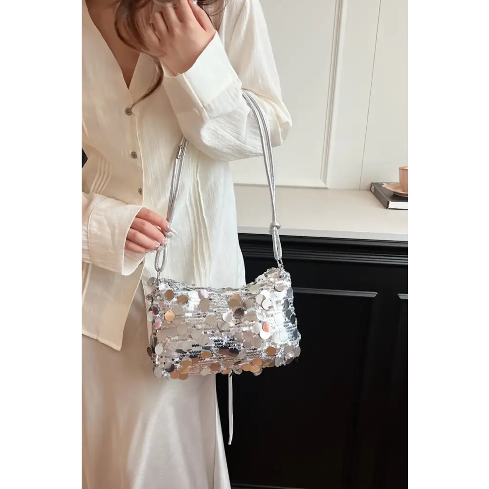 Glamorous sequin knotted straps shoulder bag for luxury fashion enthusiasts $13.99 bag small polyester, sequin imported