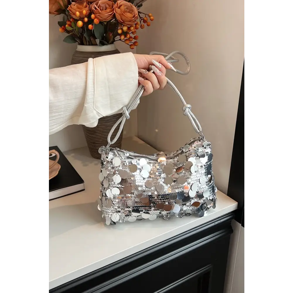 Glamorous sequin knotted straps shoulder bag for luxury fashion enthusiasts $13.99 bag small polyester, sequin imported