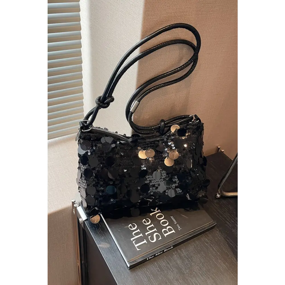 Glamorous sequin knotted straps shoulder bag for luxury fashion enthusiasts $13.99 bag small polyester, sequin imported