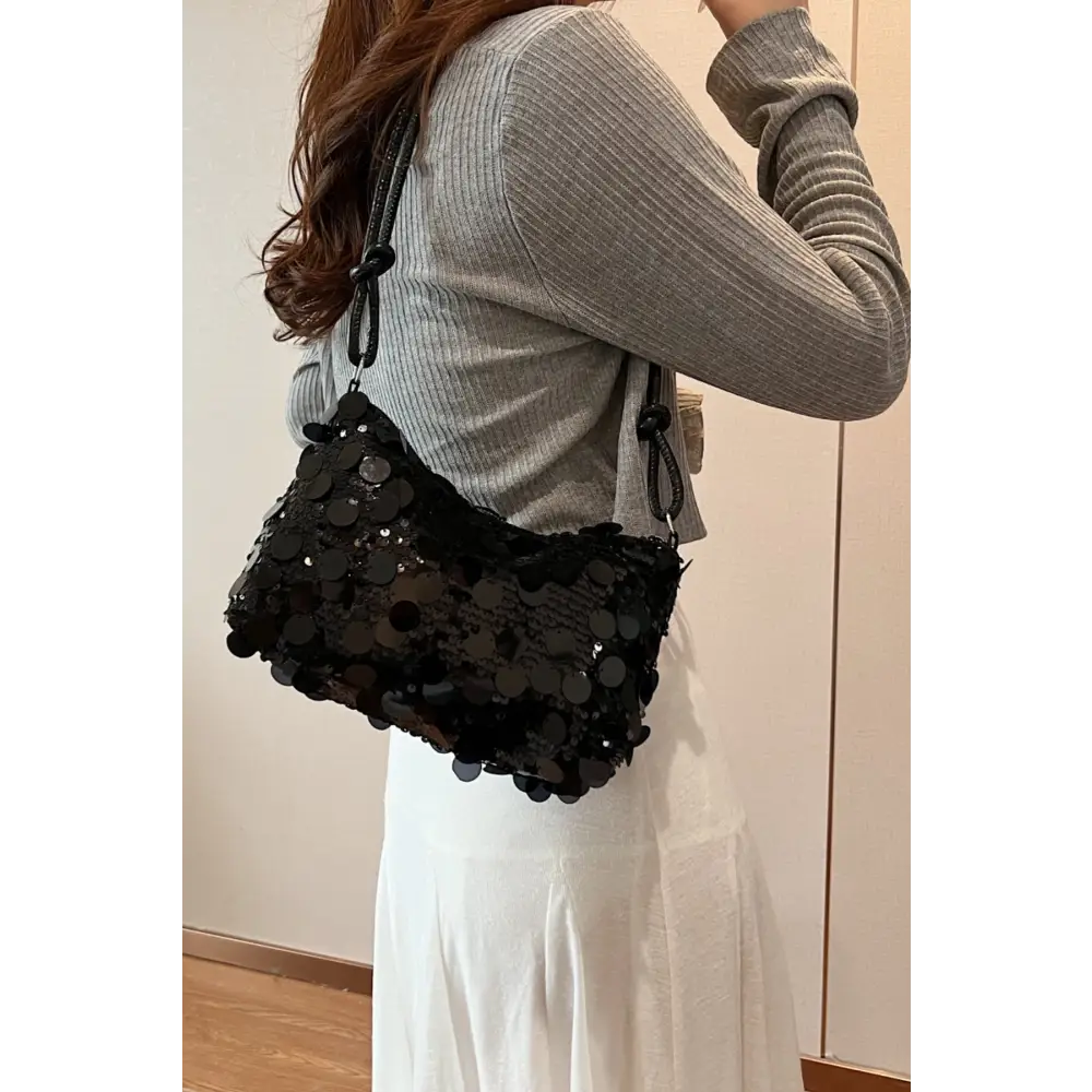 Glamorous sequin knotted straps shoulder bag for luxury fashion enthusiasts $13.99 bag small polyester, sequin imported