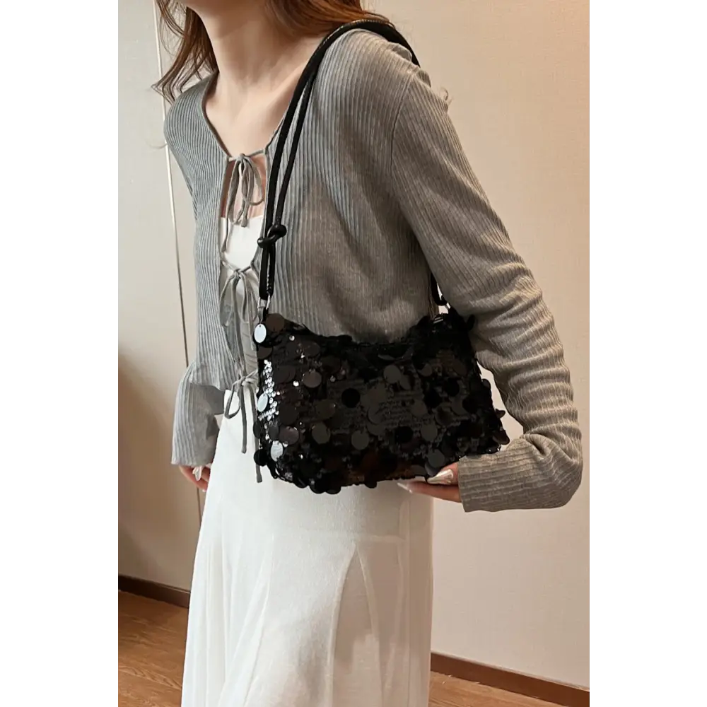 Glamorous sequin knotted straps shoulder bag for luxury fashion enthusiasts $13.99 bag small polyester, sequin imported