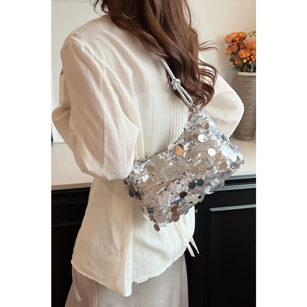 Glamorous sequin knotted straps shoulder bag for luxury fashion enthusiasts $13.99 bag small polyester, sequin imported