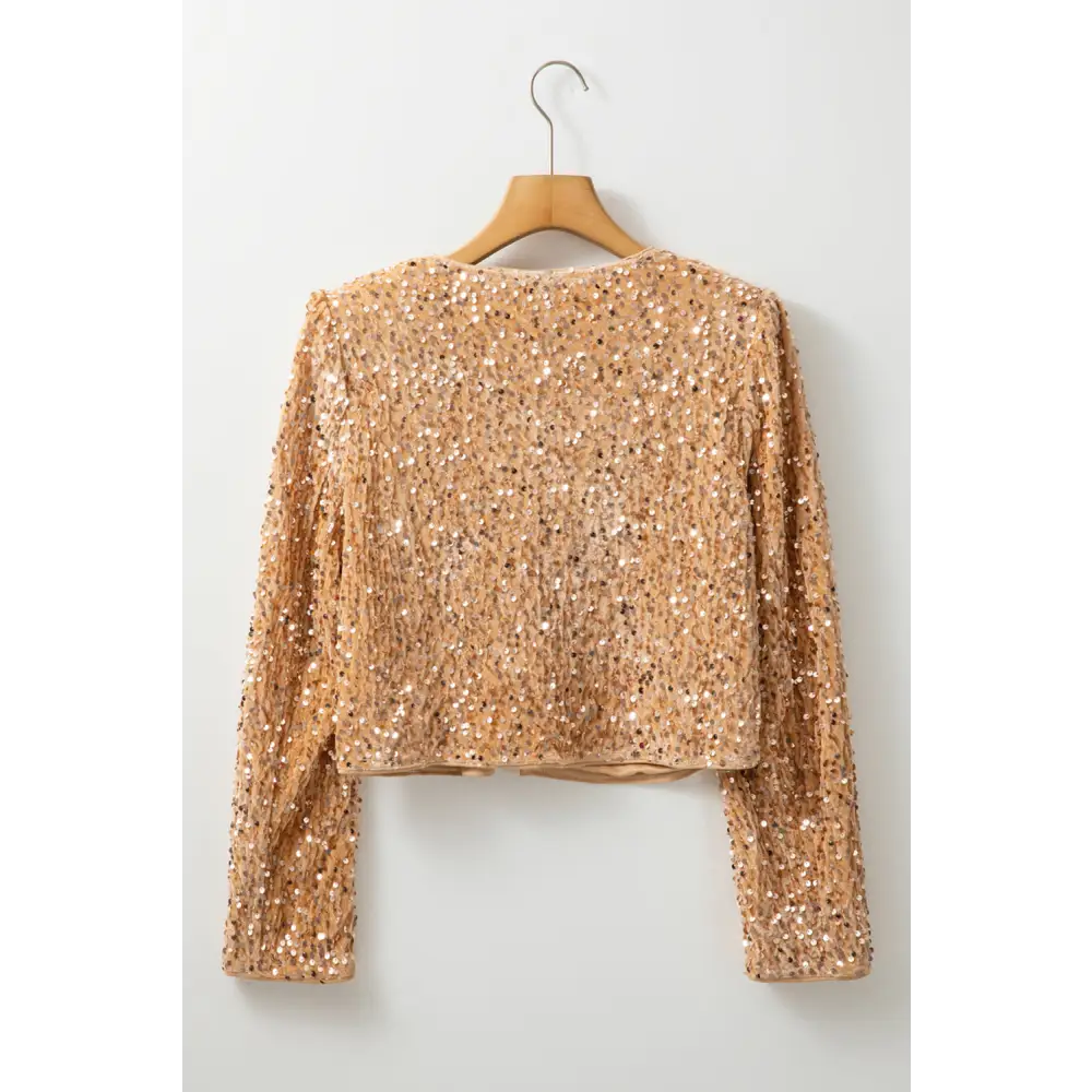 Sequin open front long sleeve jacket for luxury fashion and elegance $44.99 drenched in radiant sequins that catch