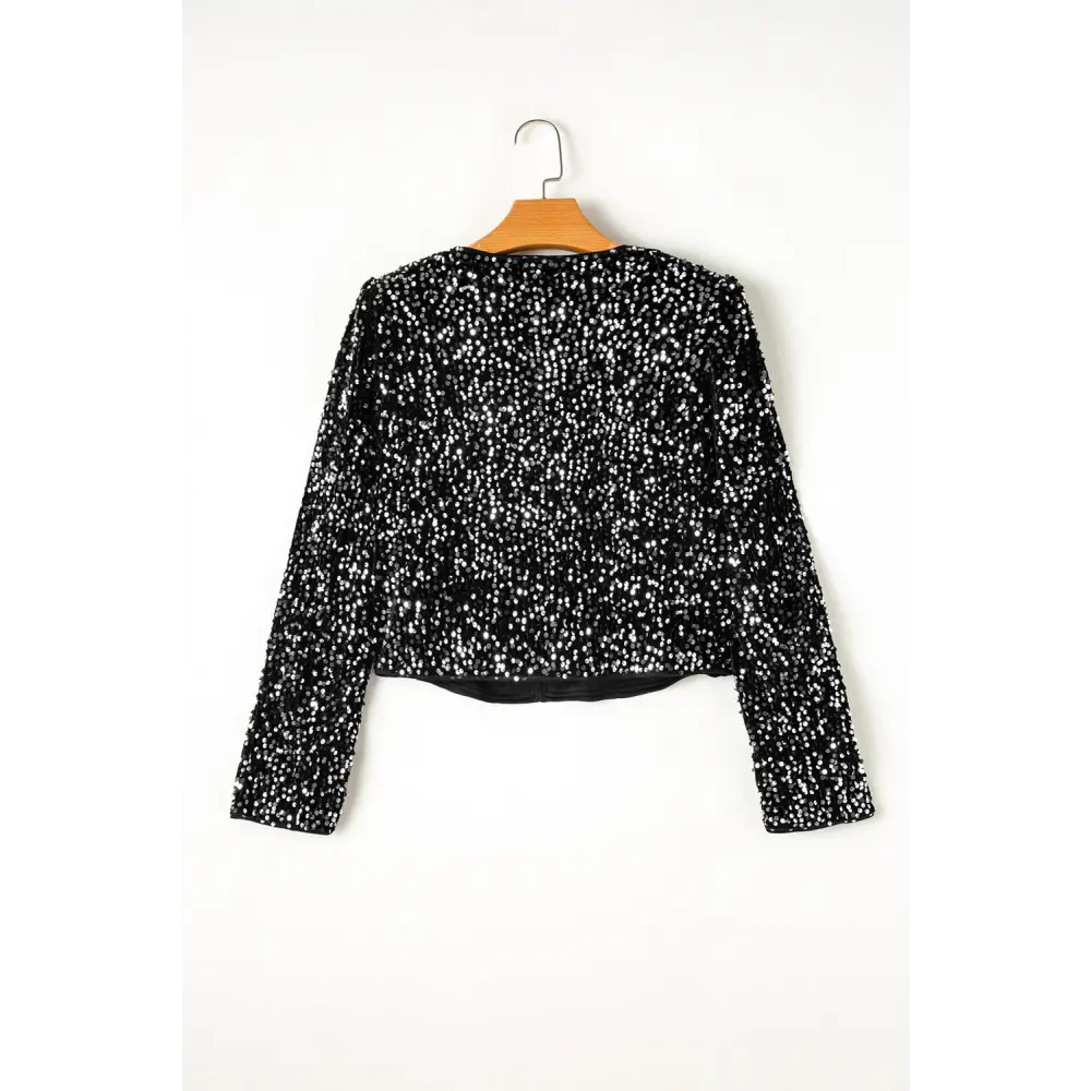 Sequin open front long sleeve jacket for luxury fashion and elegance $44.99 drenched in radiant sequins that catch