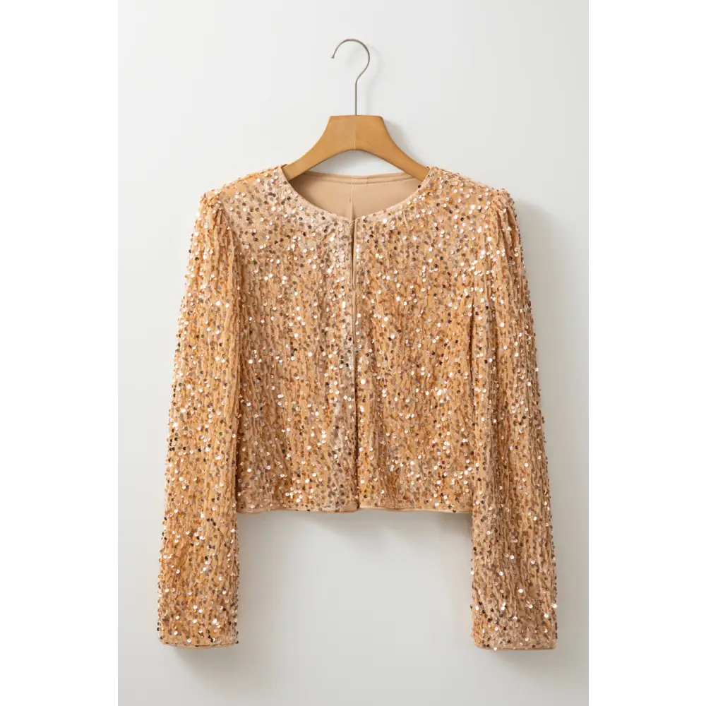 Sequin open front long sleeve jacket for luxury fashion and elegance $44.99 drenched in radiant sequins that catch