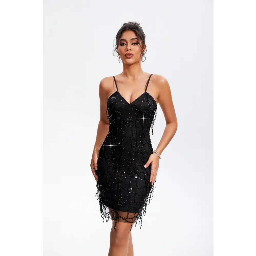 Dazzling sequin v-neck wrap cami dress in luxury fashion for women $39.99 dazzling sequin accents for that perfect