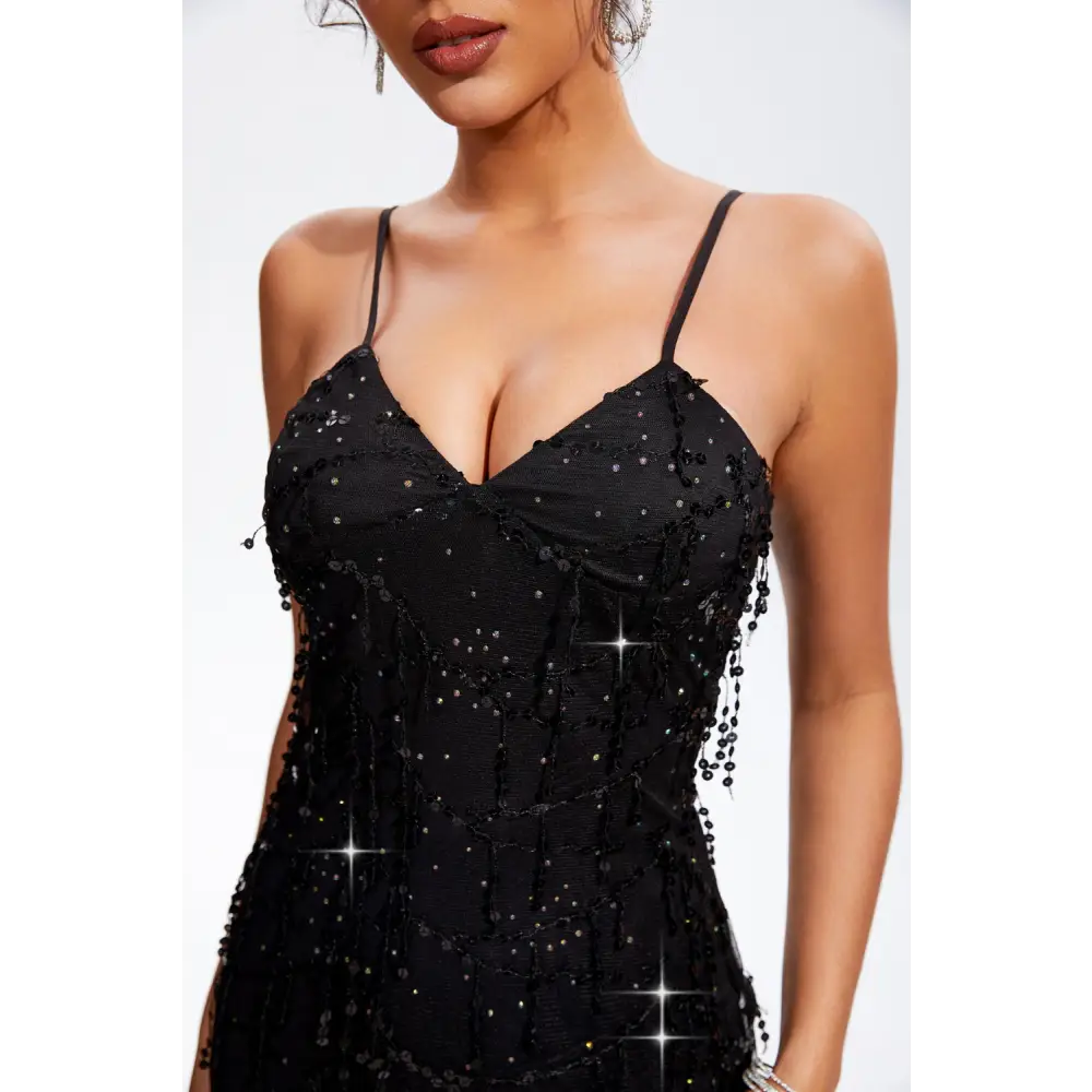 Dazzling sequin v-neck wrap cami dress in luxury fashion for women $39.99 dazzling sequin accents for that perfect