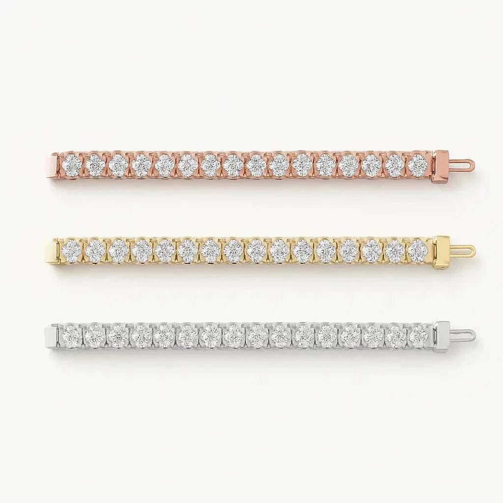 Set of Three 6ctw Created Moissanite Tennis Bracelets – 3mm Stones – 14K Gold Overlay in White, Yellow & Rose Gold - Maven Couture IncBracelets