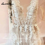 Sexy A-Line Backless Wedding Dress Customized Lace Applique Beaded Off White Tulle Wedding Gowns Trouwjurk Long Bridal Dress