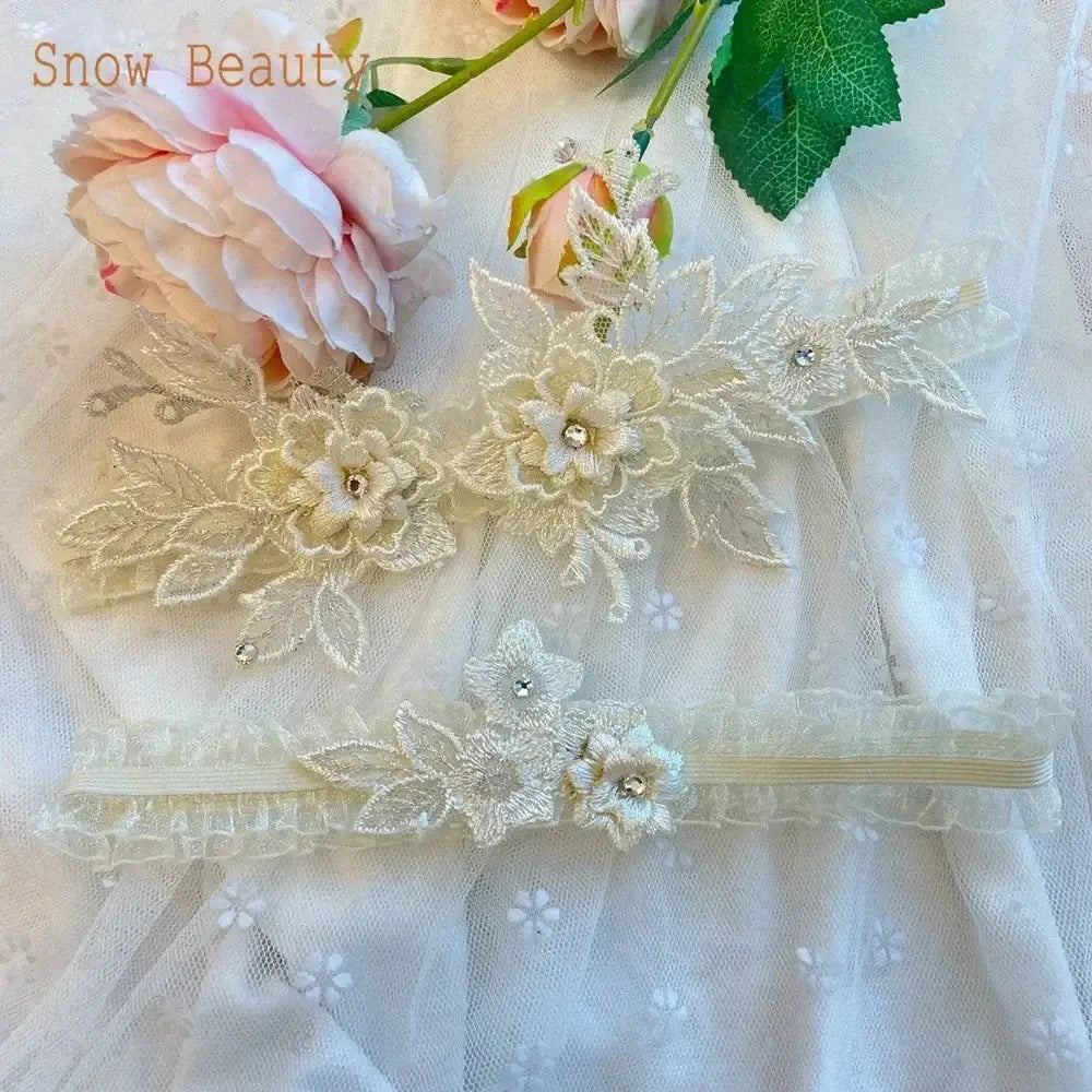 Sexy Lace Flower cream white embroidered lace floral appliques with small crystals on sheer fabric and decorative flowers