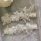 Sexy Lace Flower white lace wedding garter belts with floral embroidery and pearl crystal embellishments