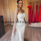 Sexy White Wedding Dresses strapless satin mermaid gown with lace sweetheart neckline and long veil