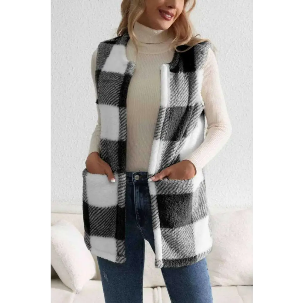 Sherpa plaid open front vest coat in luxury fashion for women $26 embrace the elegance of a basic style