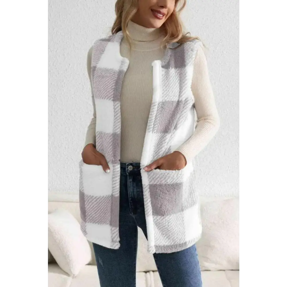 Sherpa plaid open front vest coat in luxury fashion for women $26 embrace the elegance of a basic style