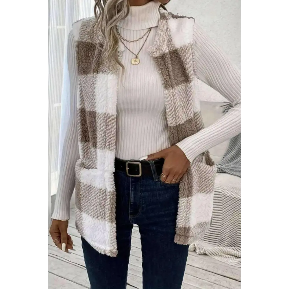 Sherpa plaid open front vest coat in luxury fashion for women $26 embrace the elegance of a basic style