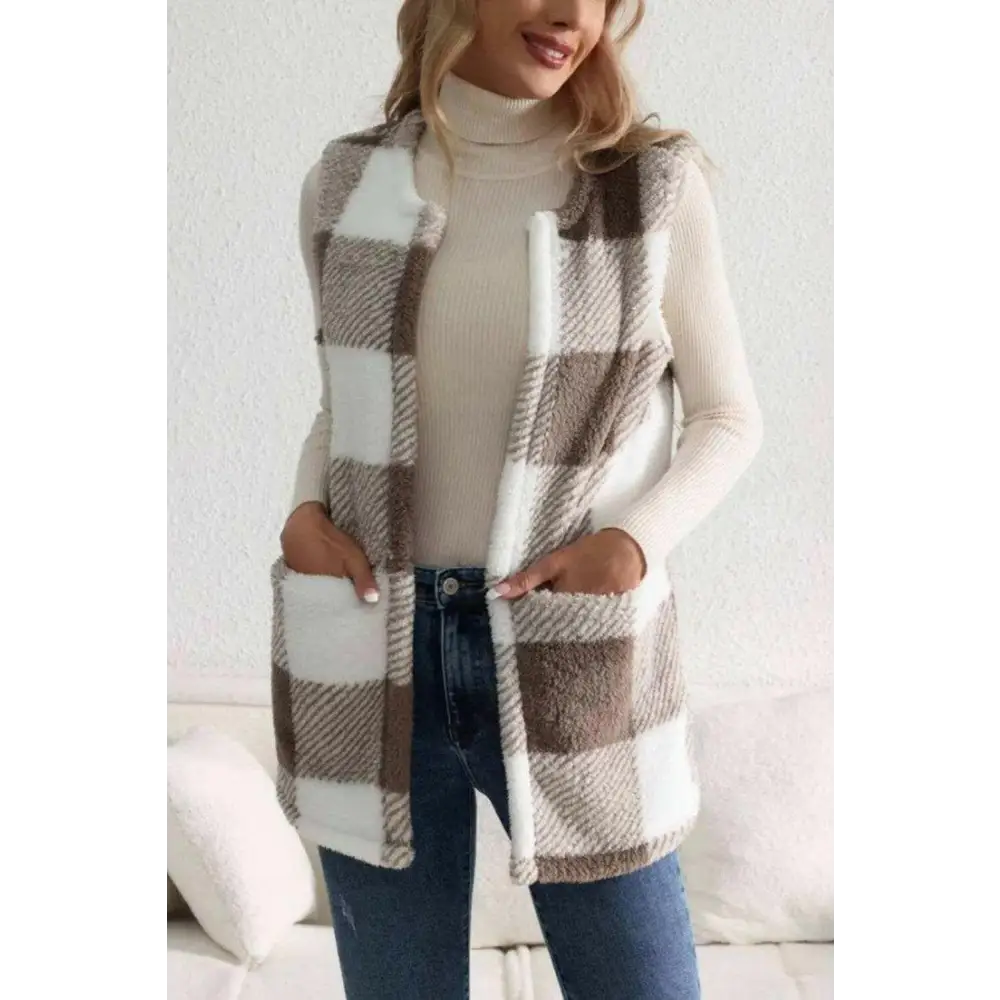 Sherpa plaid open front vest coat in luxury fashion for women $26 embrace the elegance of a basic style