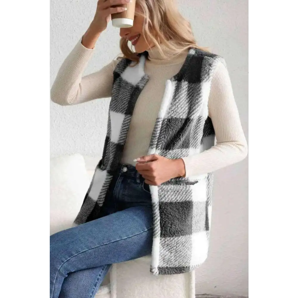 Sherpa plaid open front vest coat in luxury fashion for women $26 embrace the elegance of a basic style