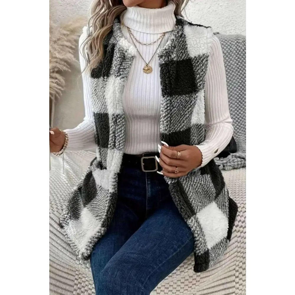 Sherpa plaid open front vest coat in luxury fashion for women $26 embrace the elegance of a basic style