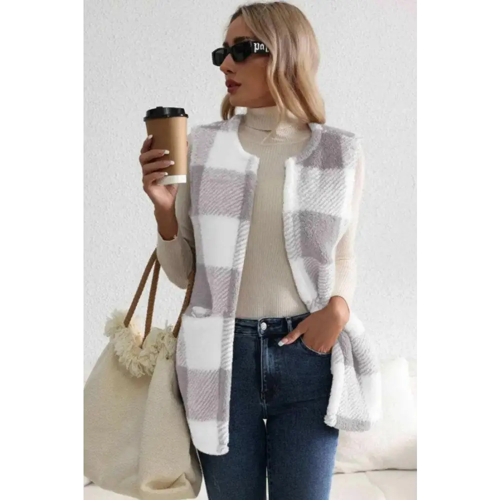 Sherpa plaid open front vest coat in luxury fashion for women $26 embrace the elegance of a basic style