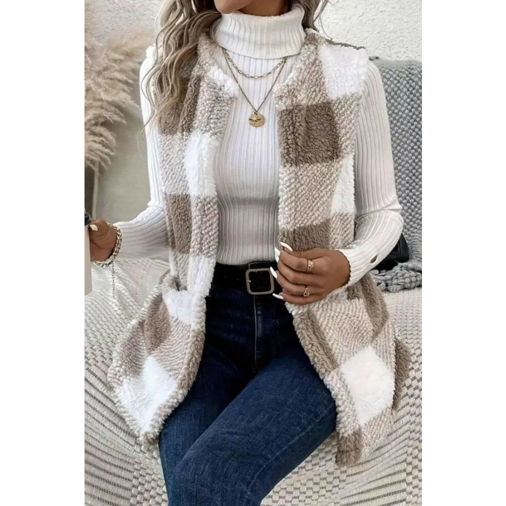 Sherpa plaid open front vest coat in luxury fashion for women $26 embrace the elegance of a basic style