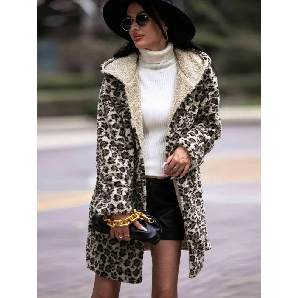 Embrace luxury fashion for women with the shiny leopard hooded coat $86 basic style that seamlessly blends