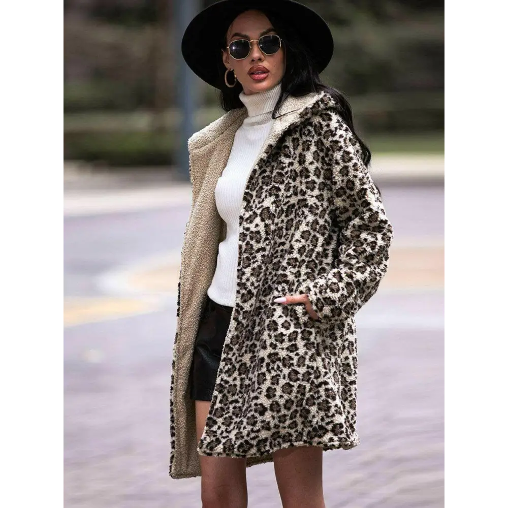 Embrace luxury fashion for women with the shiny leopard hooded coat $86 basic style that seamlessly blends