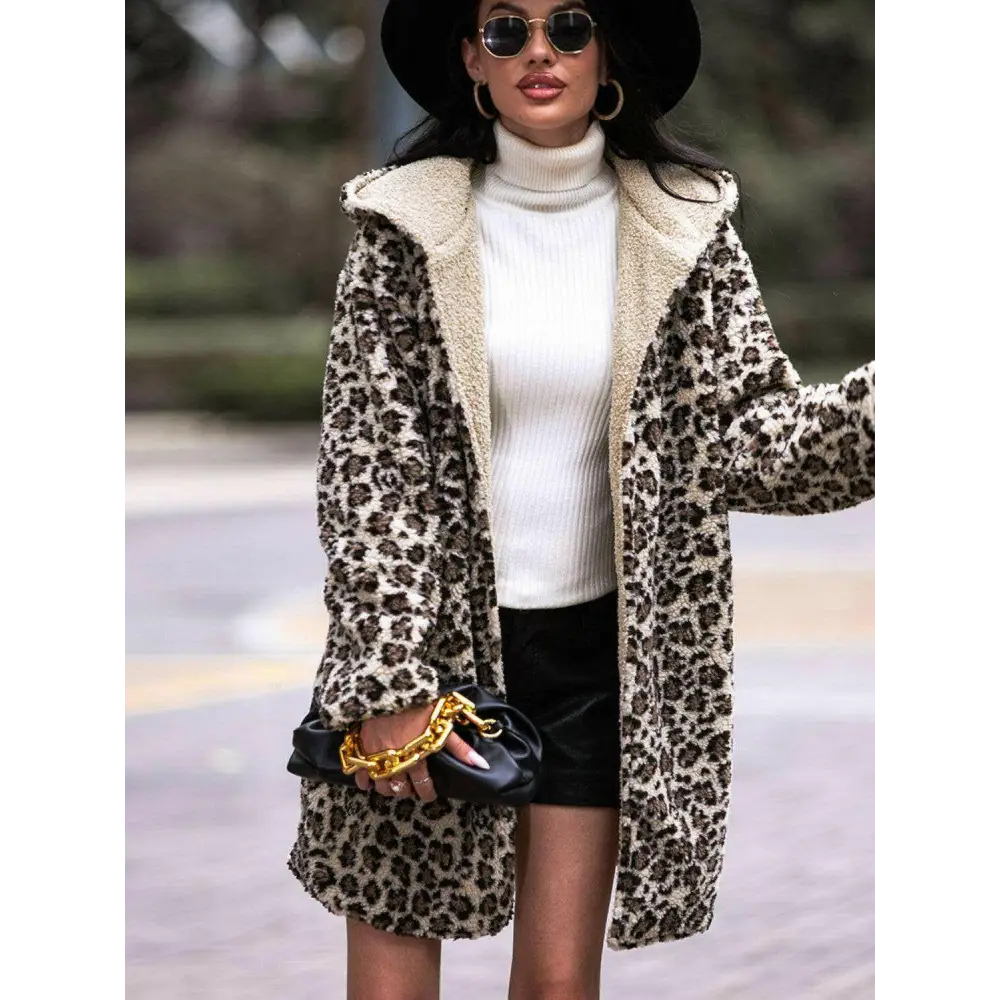 Embrace luxury fashion for women with the shiny leopard hooded coat $86 basic style that seamlessly blends