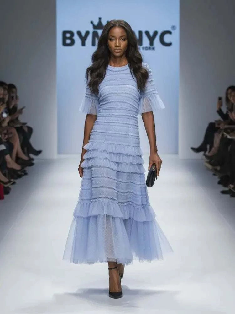 Sky Blue Ruffle Midi Dress CENTRAL PARK: Prêt-à-Porter Line BYMANYC ® New York
