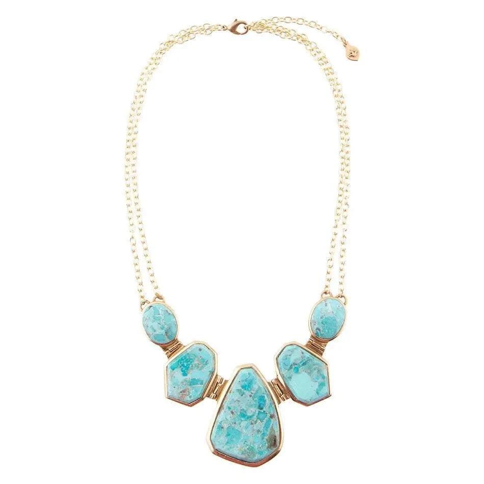Slabs of Blue Turquoise Golden Statement Necklace - Maven Couture IncNecklaces