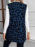 Sleeveless Leopard Print Vest in blue with black leopard spots, soft fabric, sleeveless design, casual fit