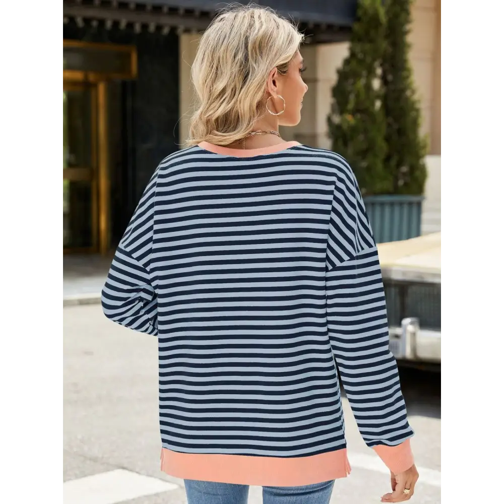 Chic slit striped round neck sweatshirt in luxury fashion for women $24.99 elegant slit design that creates a stunning