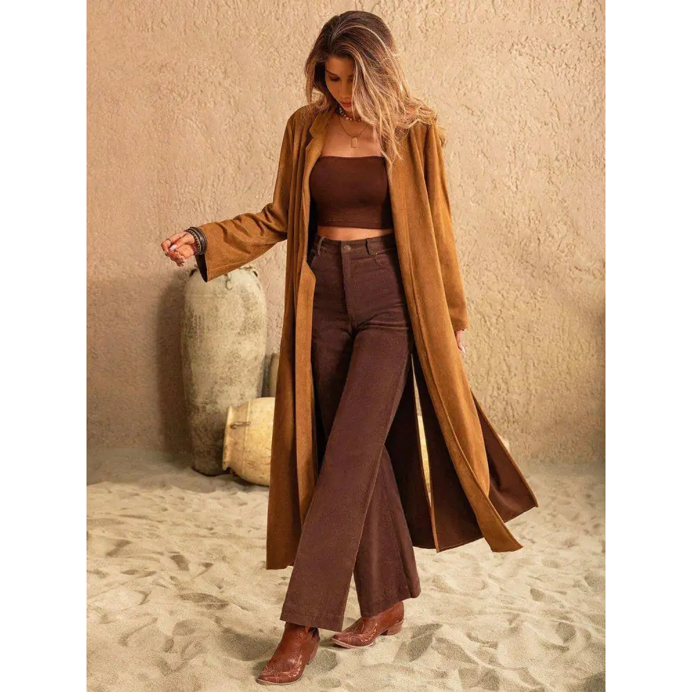 Elevate your wardrobe with the slit tied collared neck longline coat $69.38 tied, slit — unleash your inner