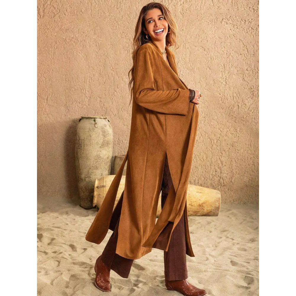 Elevate your wardrobe with the slit tied collared neck longline coat $69.38 tied, slit — unleash your inner