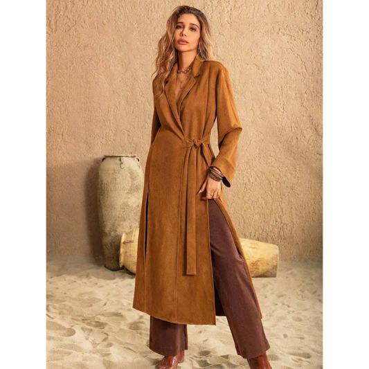 Elevate your wardrobe with the slit tied collared neck longline coat $69.38 tied, slit — unleash your inner