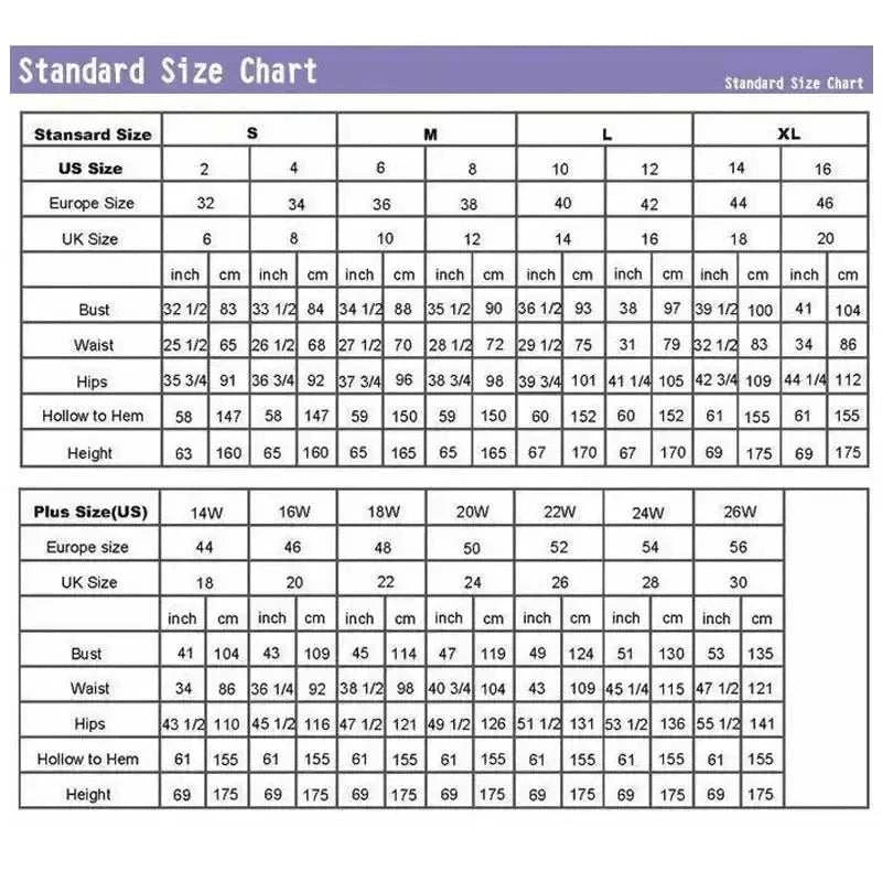 Standard size chart for Smileven Princess Wedding Dress showing US, Europe, UK sizes with bust, waist, hips, and height measurements in inches and cm