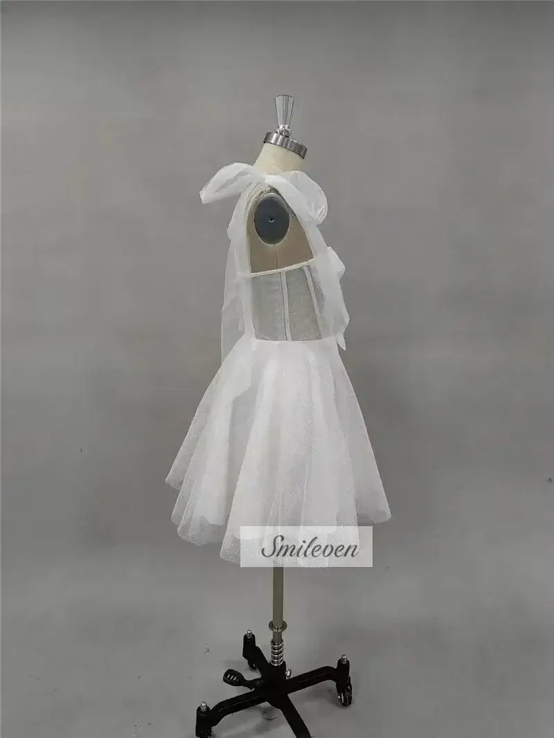 Smileven Short Wedding Dress A Line Sweetheart Neck Shiny Glitter Bride Dresses Mini Bows Strap Vestido de novia 2024 Customized
