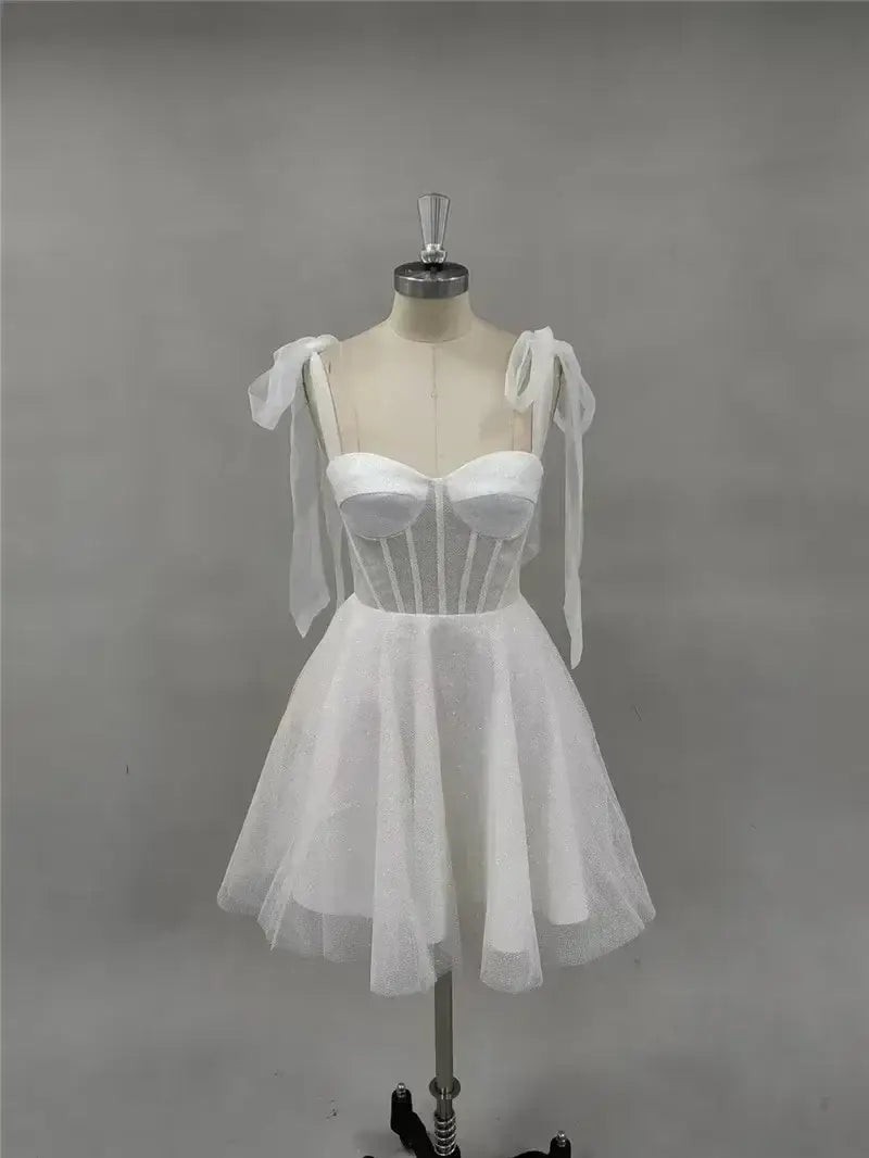 Smileven Short Wedding Dress A Line Sweetheart Neck Shiny Glitter Bride Dresses Mini Bows Strap Vestido de novia 2024 Customized