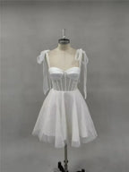 Smileven Short Wedding Dress A Line Sweetheart Neck Shiny Glitter Bride Dresses Mini Bows Strap Vestido de novia 2024 Customized
