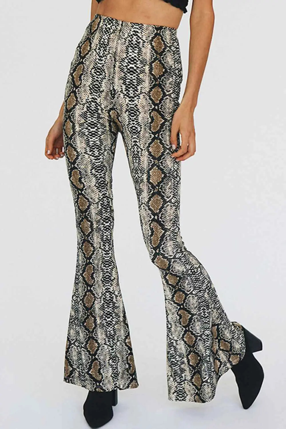 Snakeskin Print Flare Pants