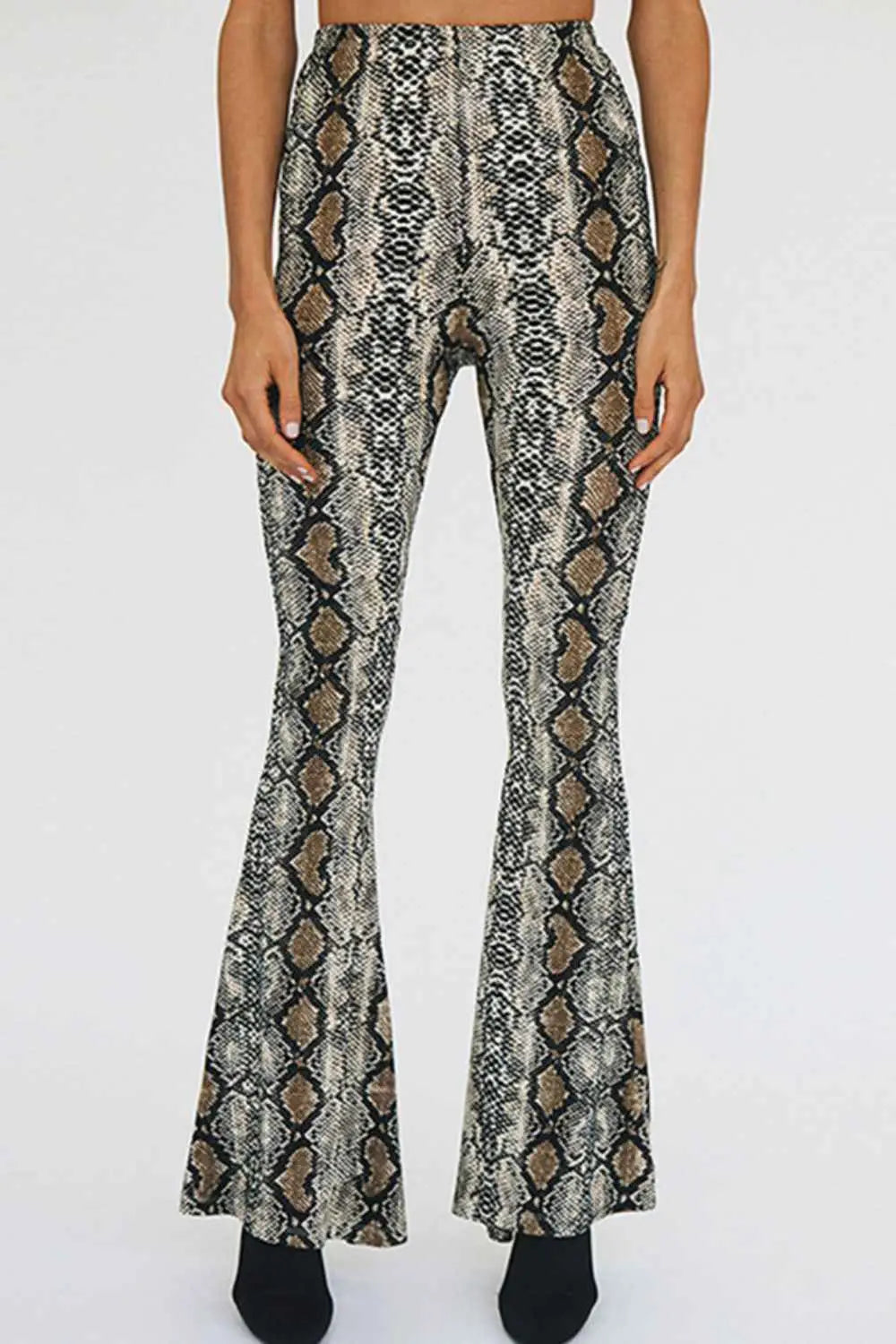 Snakeskin Print Flare Pants